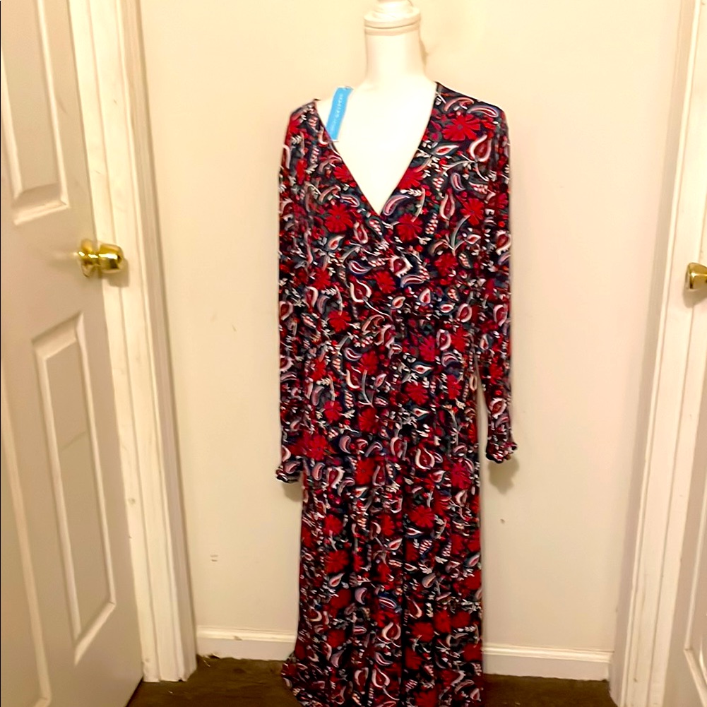Draper James Red And Black Long Sleeve Wrap Sundress
